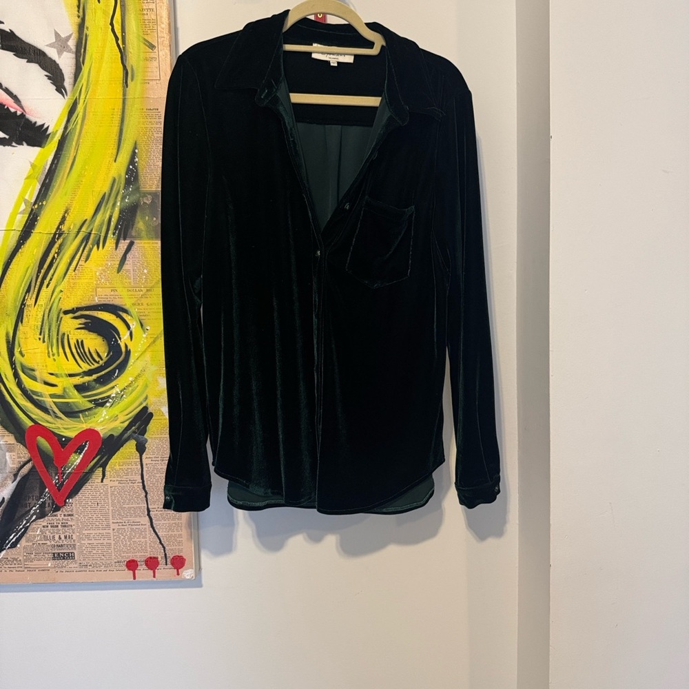 L'Academie Dark Green Velvet Button Down Shirt